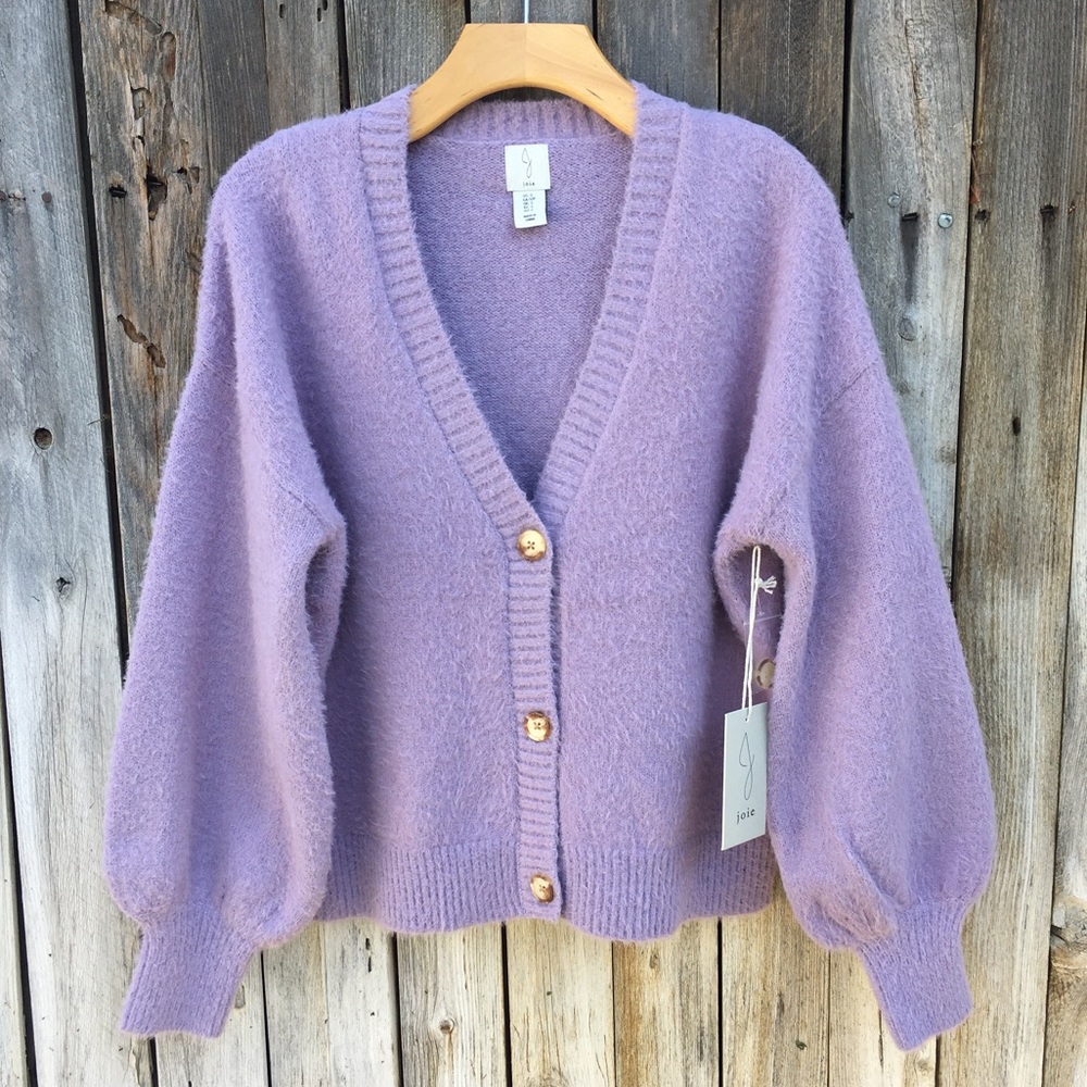 NWT Joie Balloon Puff Sleeve Eyelash Cardigan Lavender Purple S